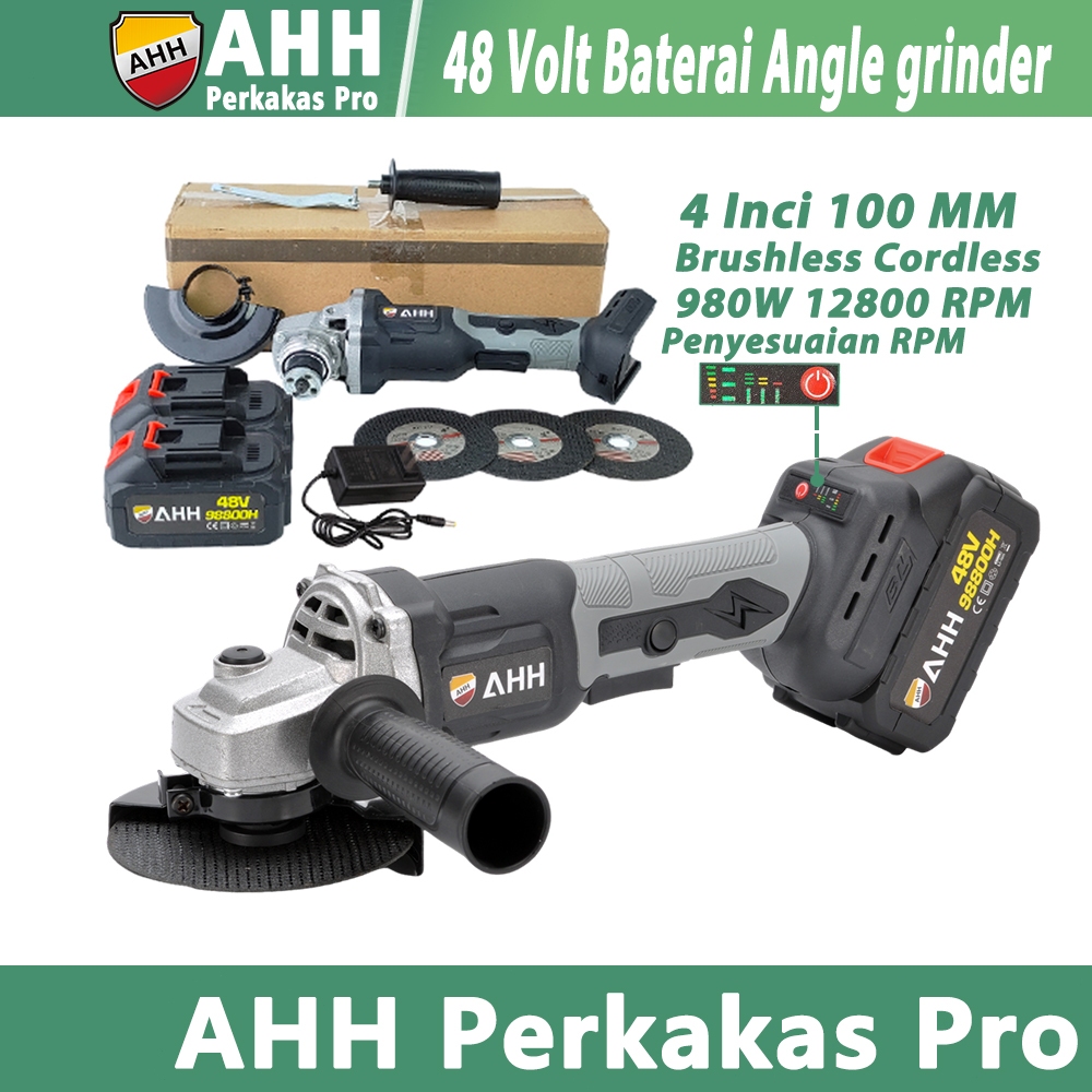 Jual AHH Perkakas Gerinda Tangan Baterai 4 Inci 100MM 48Vlot Angle ...