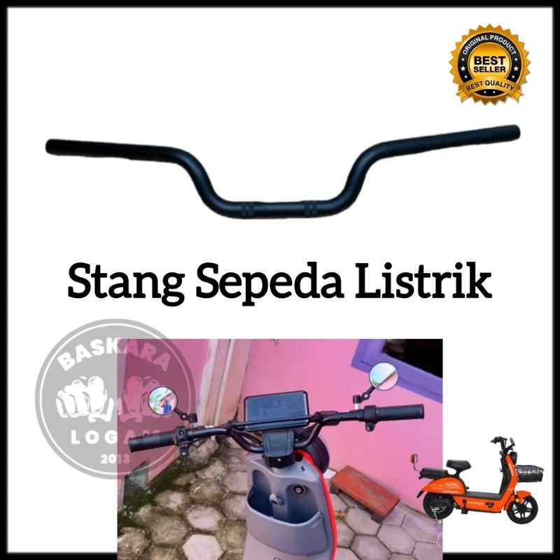 Stang Sepeda Listrik Variasi Stir Hitam Bahan Tebal PNP Tinggal Pasang