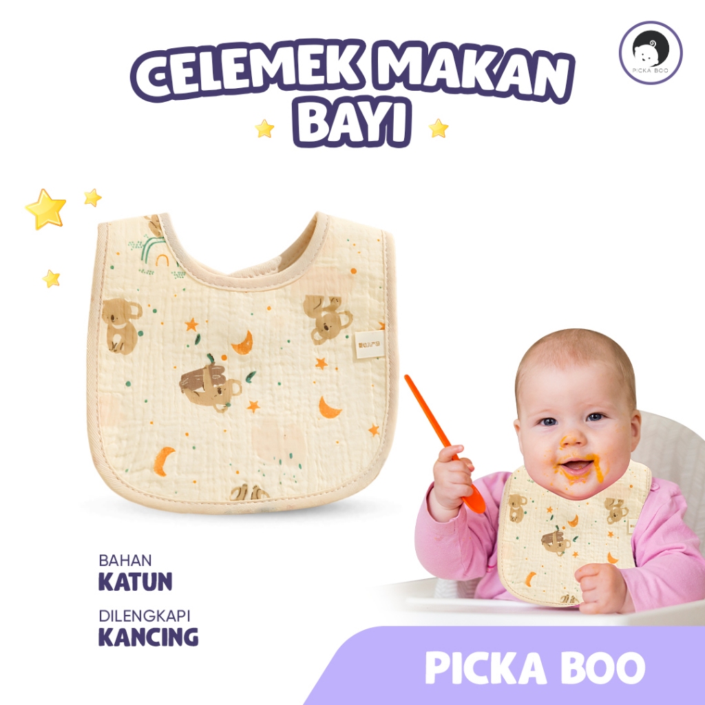 Jual PICKA BOO Celemek Makan Bayi Bahan Kain | Shopee Indonesia