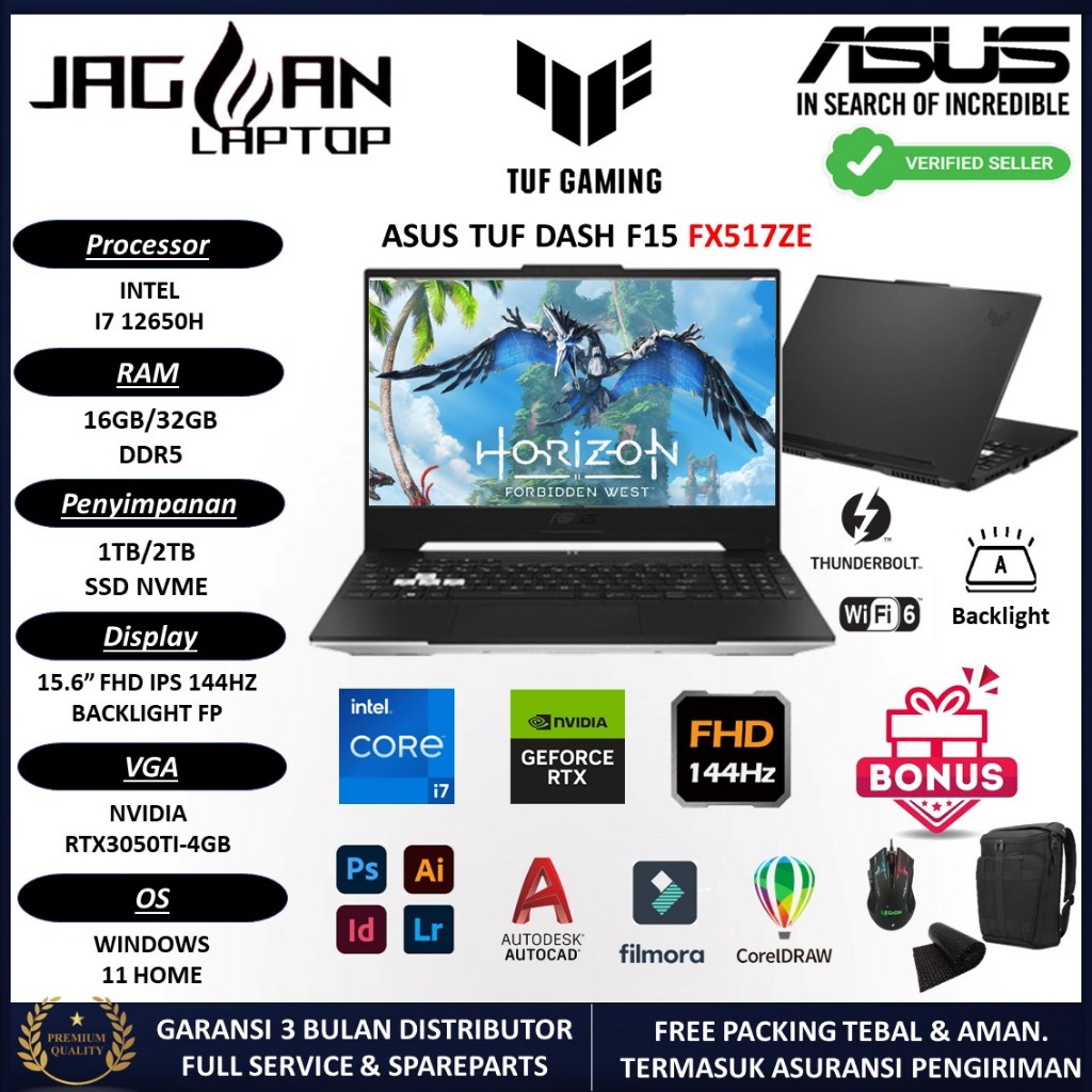 Jual ASUS TUF DASH F15 FX517ZE INTEL i7 12650H 32GB DDR5 2TB SSD ...