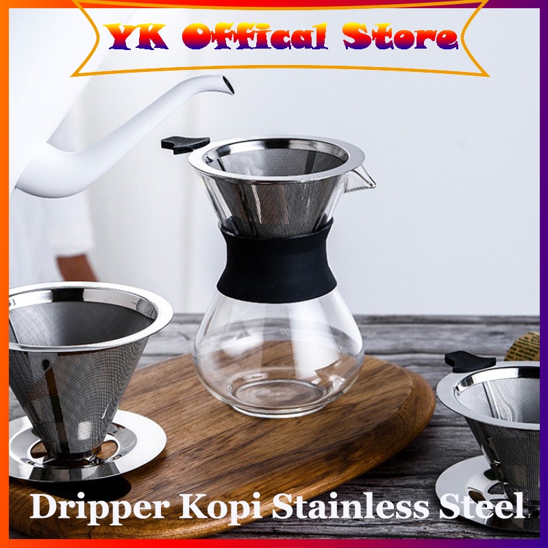 Jual V60 Dripper Kopi Stainless Steel Metal Coffee Dripper Paperless