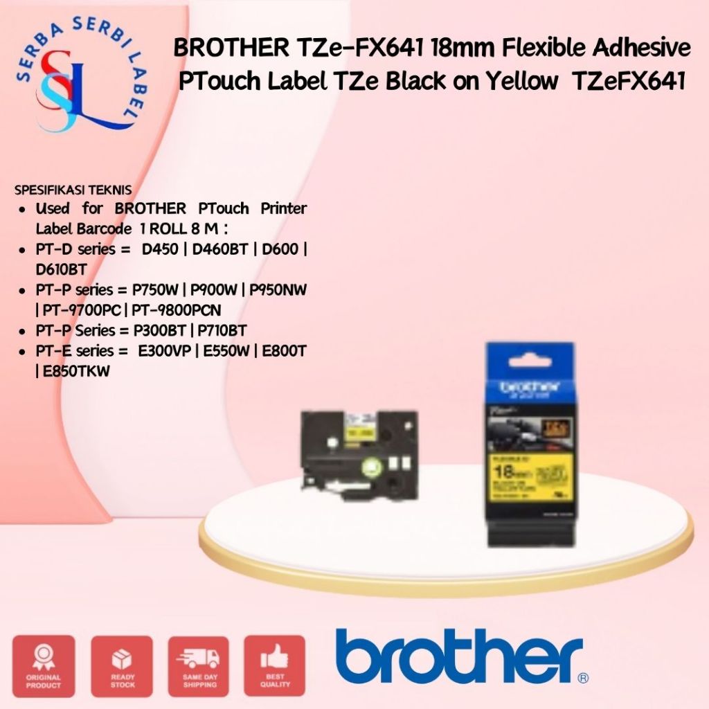 Jual BROTHER PTouch Label 18mm TZe-FX641 Flexible Black on Yellow ...