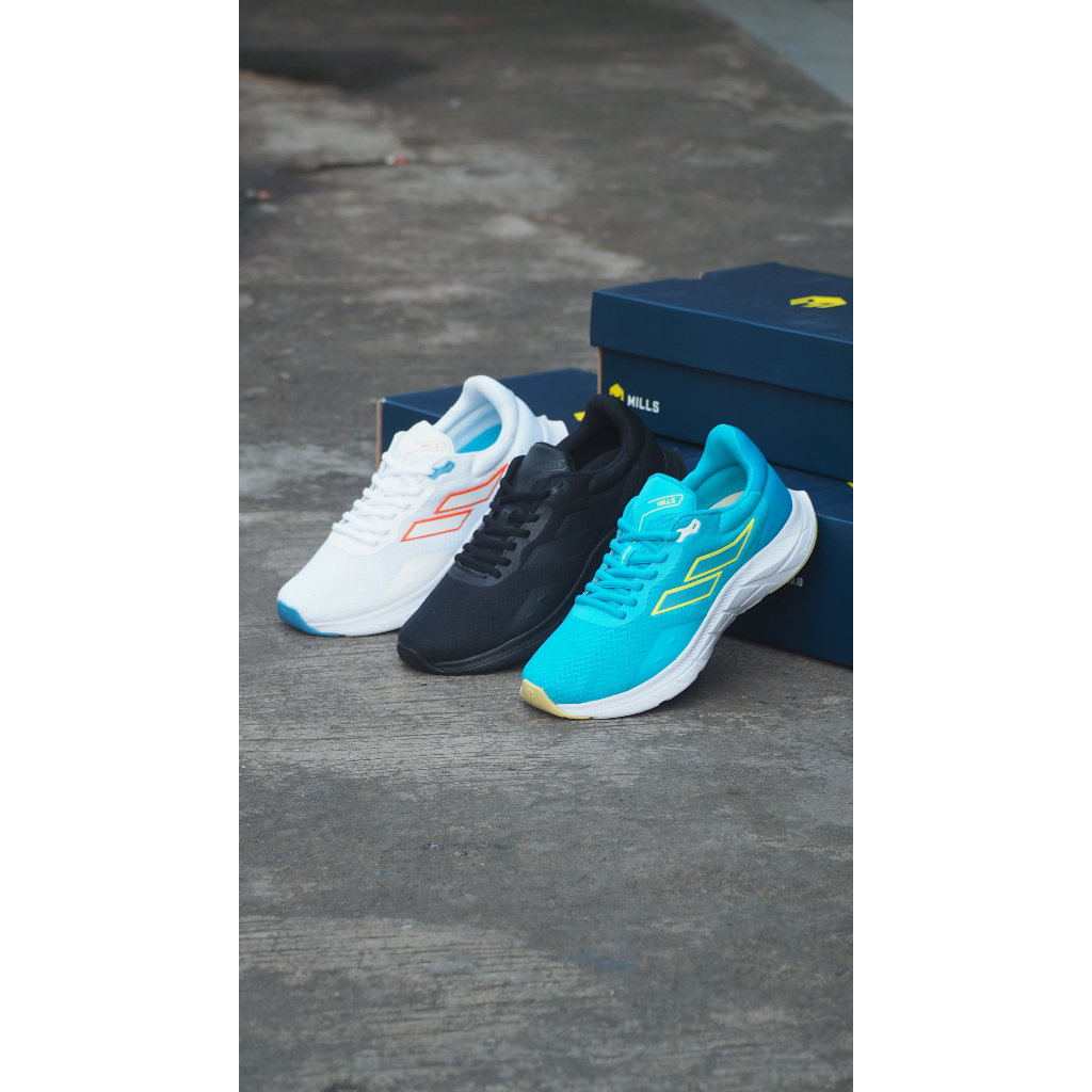 Jual Sepatu Running Mills Treximo Vision All Black Turquoise White ...
