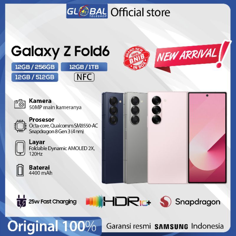 Jual Samsung Galaxy Z Fold 6 5G 12GB/1TB 12/512GB 12/256GB Garansi