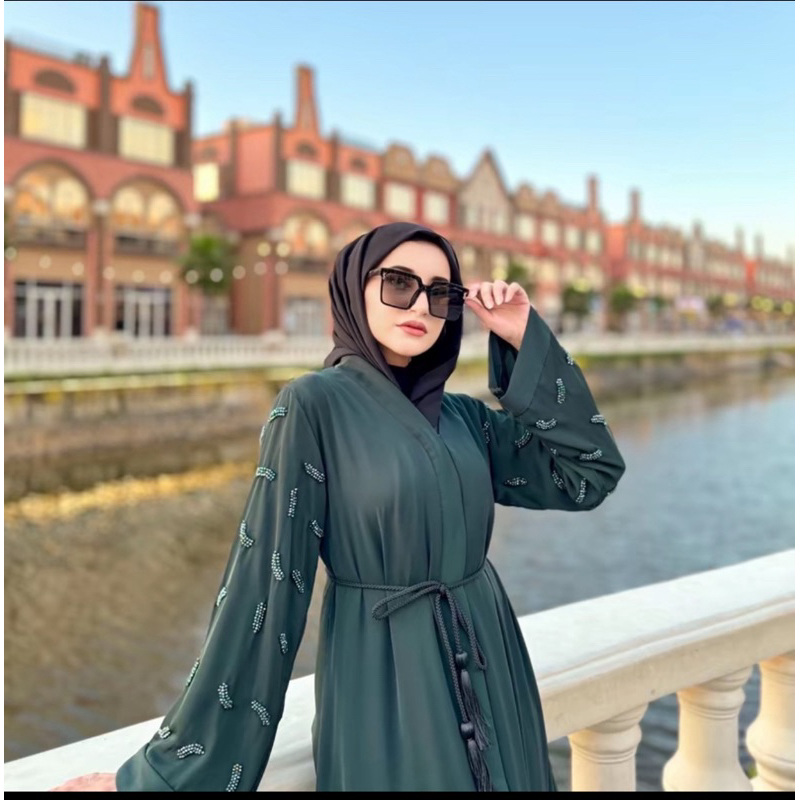Jual Abaya Fursan Haifa Payet Crystal Free Belt Tassel Shopee Indonesia