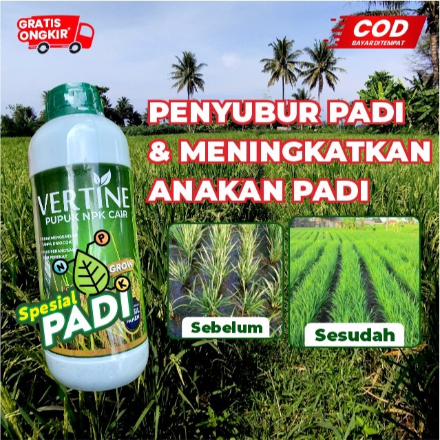 Vertine Grow 1liter Pupuk NPK Pelebat Anakan Padi, Percepat Pertumbuhan Tunas Baru Anti hama