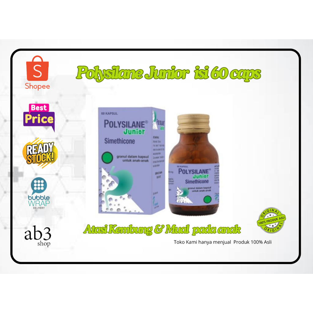Jual POLYSILANE JUNIOR 40MG BOTOL ISI 60 KAPSUL- OBAT PERUT KEMBUNG ...