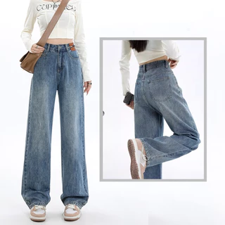 Keygirl Celana jeans panjang wanita jeans big size wanita high waist korean style kekinian kulot loose jeans