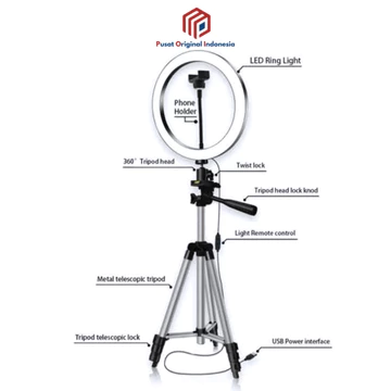 POI Ring Light 26cm Tripod 1 Meter Stand Hp Paket Komplit Vlog Make Up Live