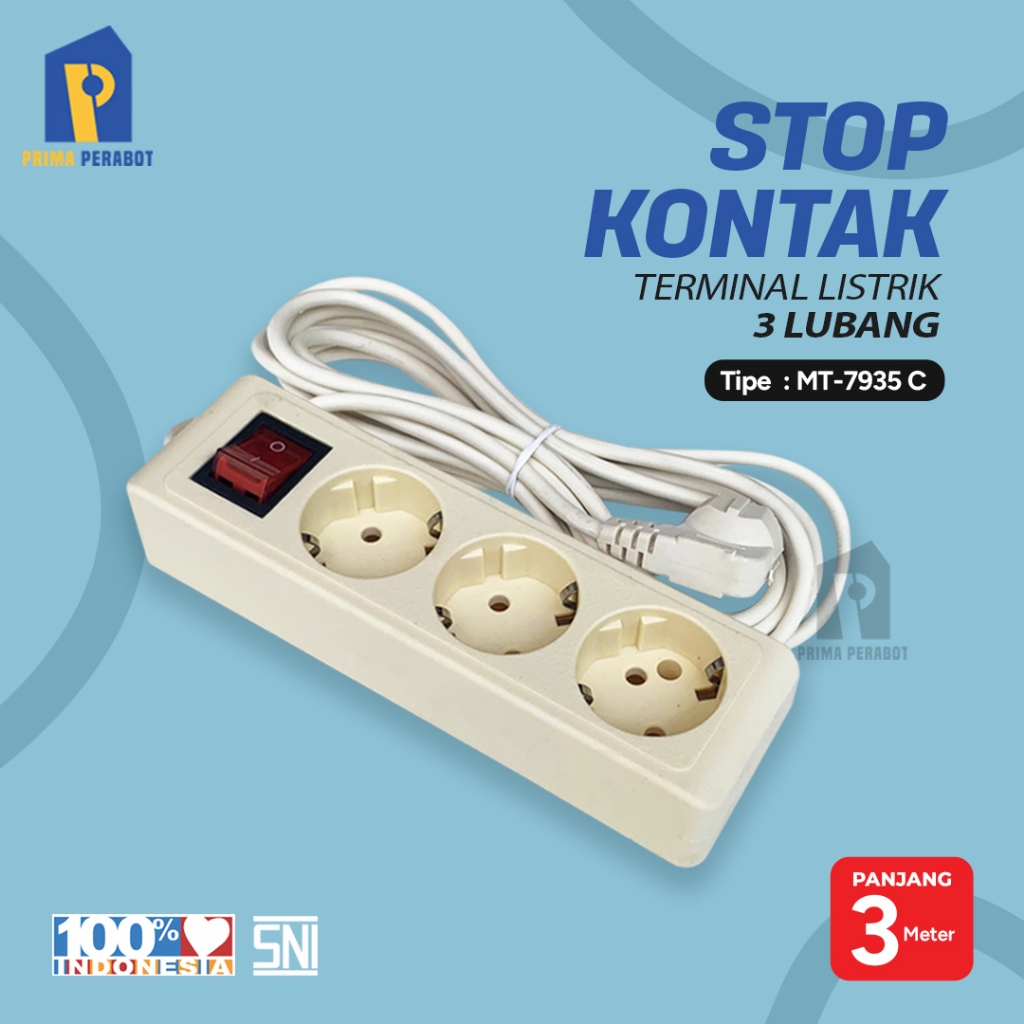 Jual Stop Kontak Putih 3 lubang Terminal Listrik 3 Meter | Shopee Indonesia