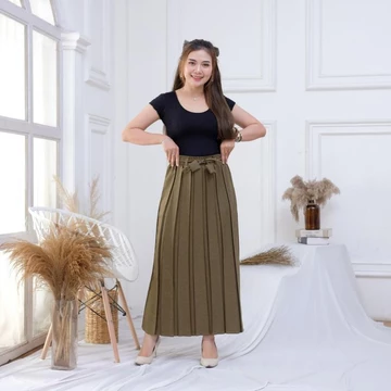 Rok Plisket Semi Woll Rok Kerja Pinggang Karet Rok Kantor Rok Guru Pinggang Karet Rok Kerja