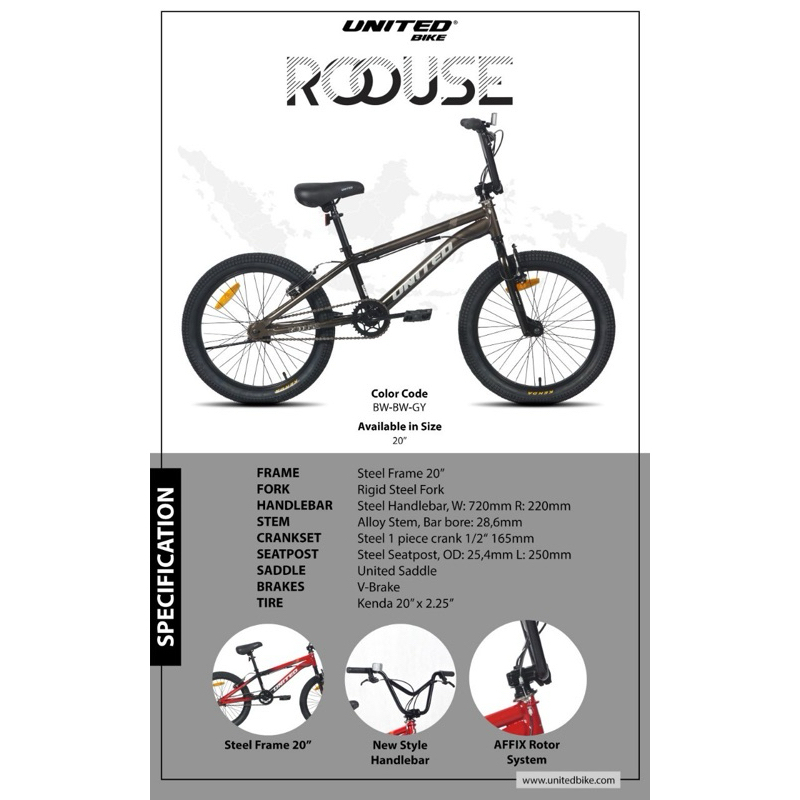 SEPEDA JUNIOR BIKE BMX 20 INCH ROTOR UNITED ROOUSE