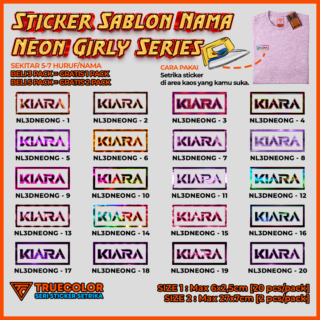 Jual TRUECOLOR (2 Size) Sticker Label Nama Kaos, Sablon Setrika Custom ...