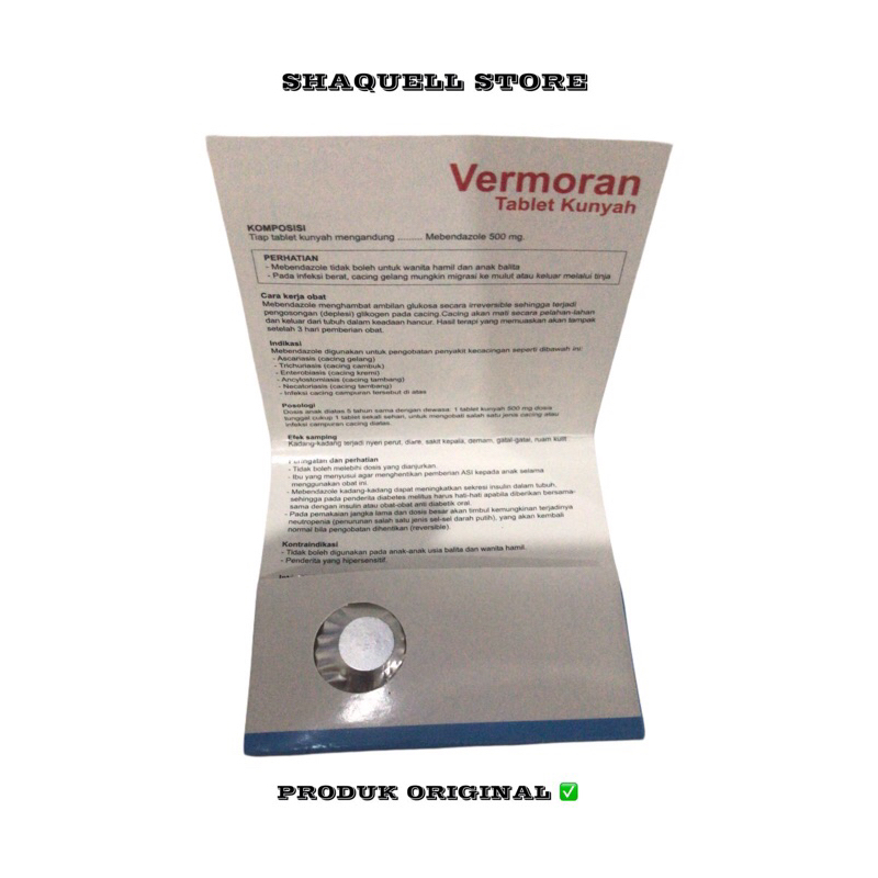 Jual Vermoran Mebendazole 500mg 1 Strip Isi 1 Tablet Kunyah | Shopee ...