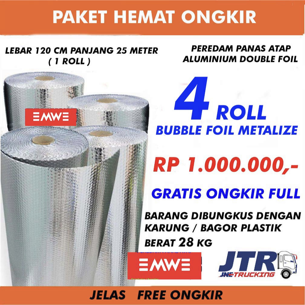 Jual 4 roll aluminium peredam panas atap bubble wrap foil metalize ...