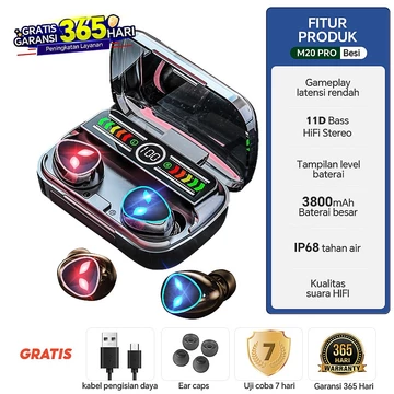 2026 Headset Bluetooth Nirkabel TWS Baru M20 Pro Powerbank 2 In 1 Full Bass 10D HIFI Stereo