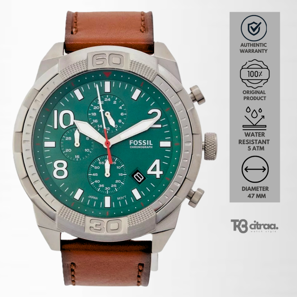 Jam Tangan Pria Fossil Bronson Chronograph Kulit Brown Sporty Original  FS5738