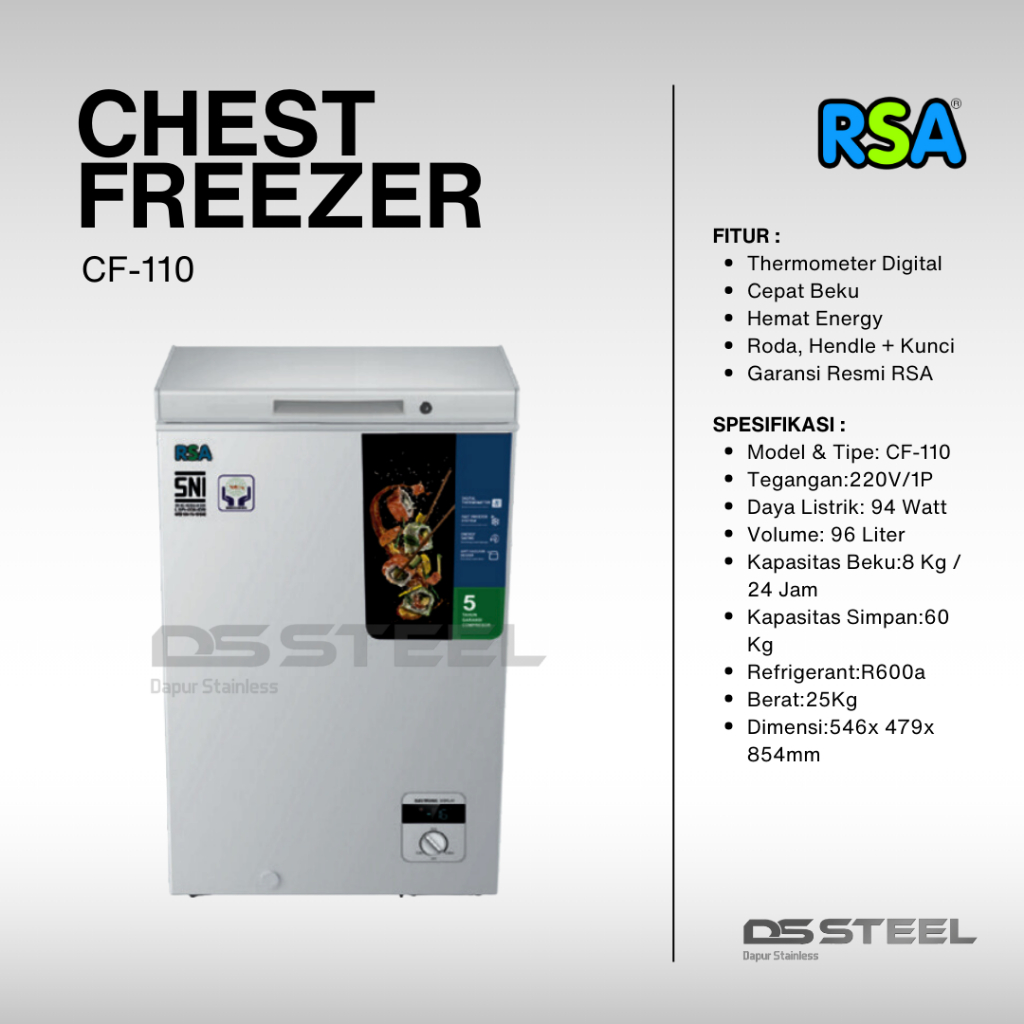 Jual RSA Chest Freezer 100 Liter CF-110/Freezer Box 100Liter CF 110 RSA ...