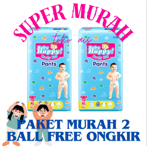 Jual POPOK BAYI BABBY HAPPY PANTS PAKET 2 BALL M-32. L-28. XL 26. POPOK