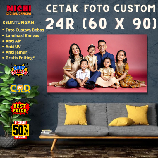 Jual CETAK FOTO CUSTOM 24R 60X90 CM + BINGKAI FIBER ANTI JAMUR / Cetak