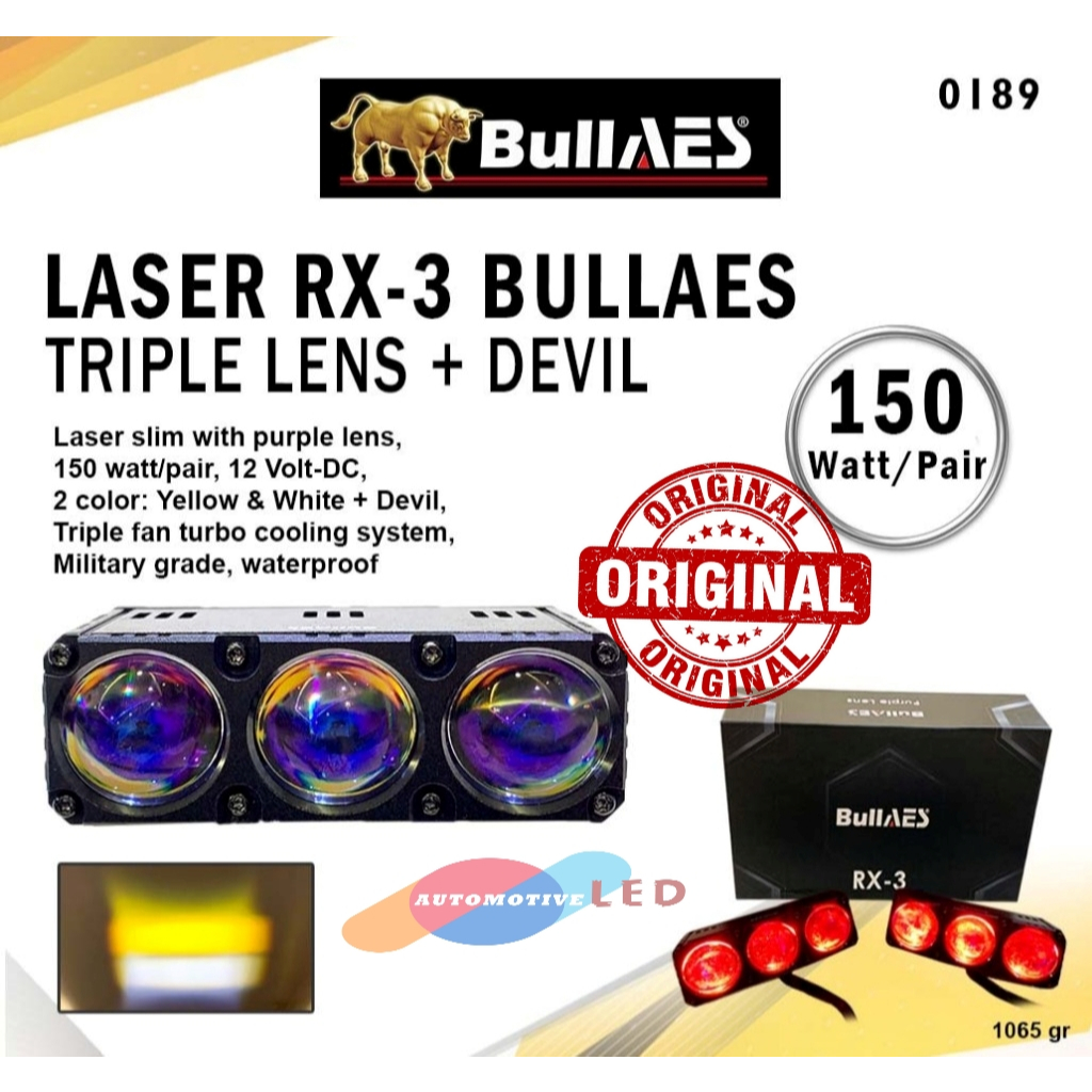 Jual ORIGINAL BULLAES RX3 MINI LASER TRIPLE LENS RX3 150 WATT 3 LENSA ...