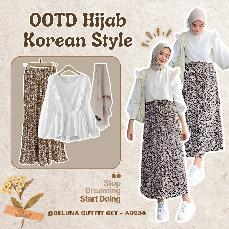 Jual One Set Wanita Kekinian Korea Hijab Outfit Wanita Remaja Kekinian Korean Style Outfit Vintage Ala Pinterest Buat Kuliah Hangout Nonyon Ngedate Rok Floral Plisket Blouse Hijab Set AD236 Shopee Ind...