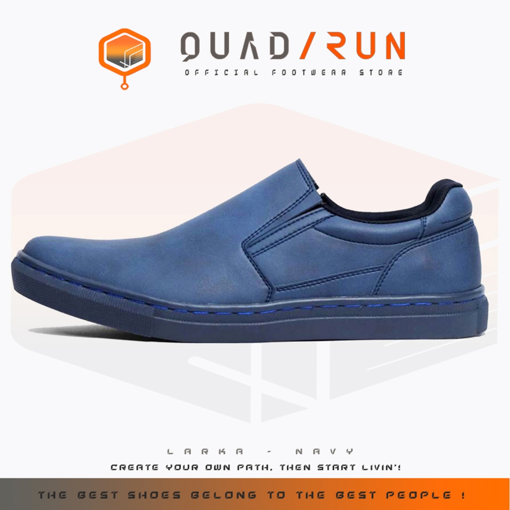 QUADRUN Sepatu Slip On Pria Sneakers Hitam Polos Jumbo Big Size (39-52)  Slip-On Casual Kerja Kuliah Sekolah Larka Series