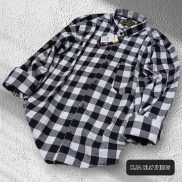 Kemeja Flanel Motif Kuning Garis Hitam M L Xl Flanel Unisex Lengan Panjang