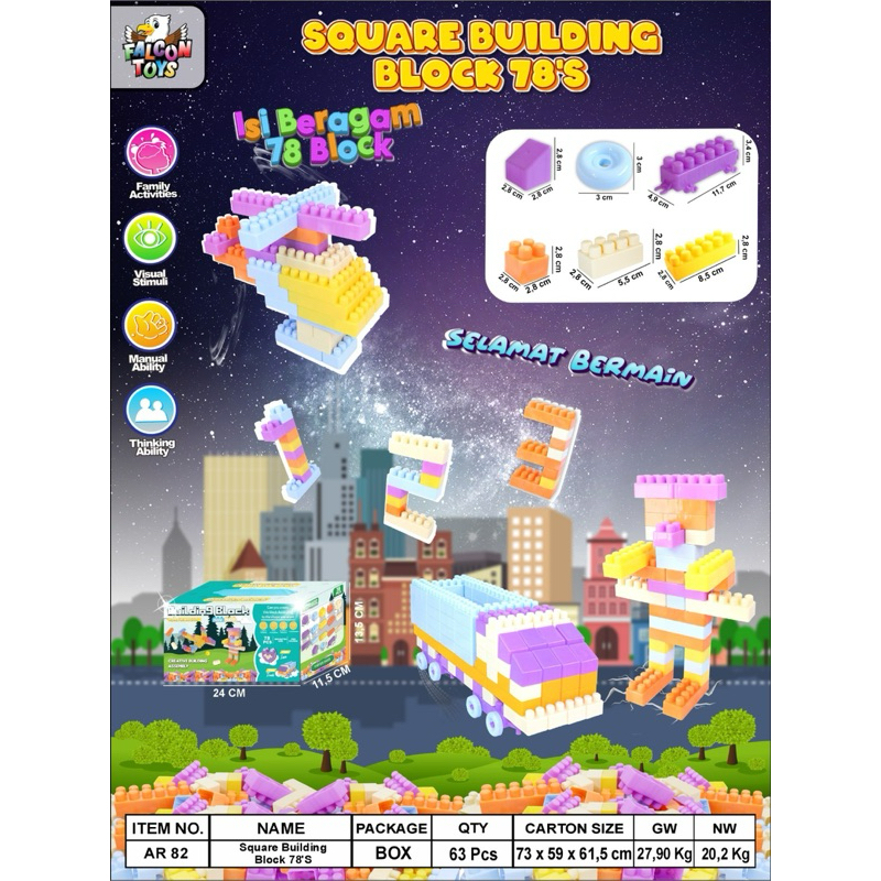 Jual [ NEW PRODUK ]Mainan Edukasi Balok Susun Anak 78 Pcs DIY Brick ...