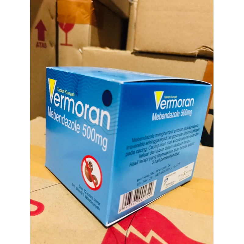 Jual Vermoran Mebendazole 500 mg Box isi 12x1 Tablet / Obat Cacing ...