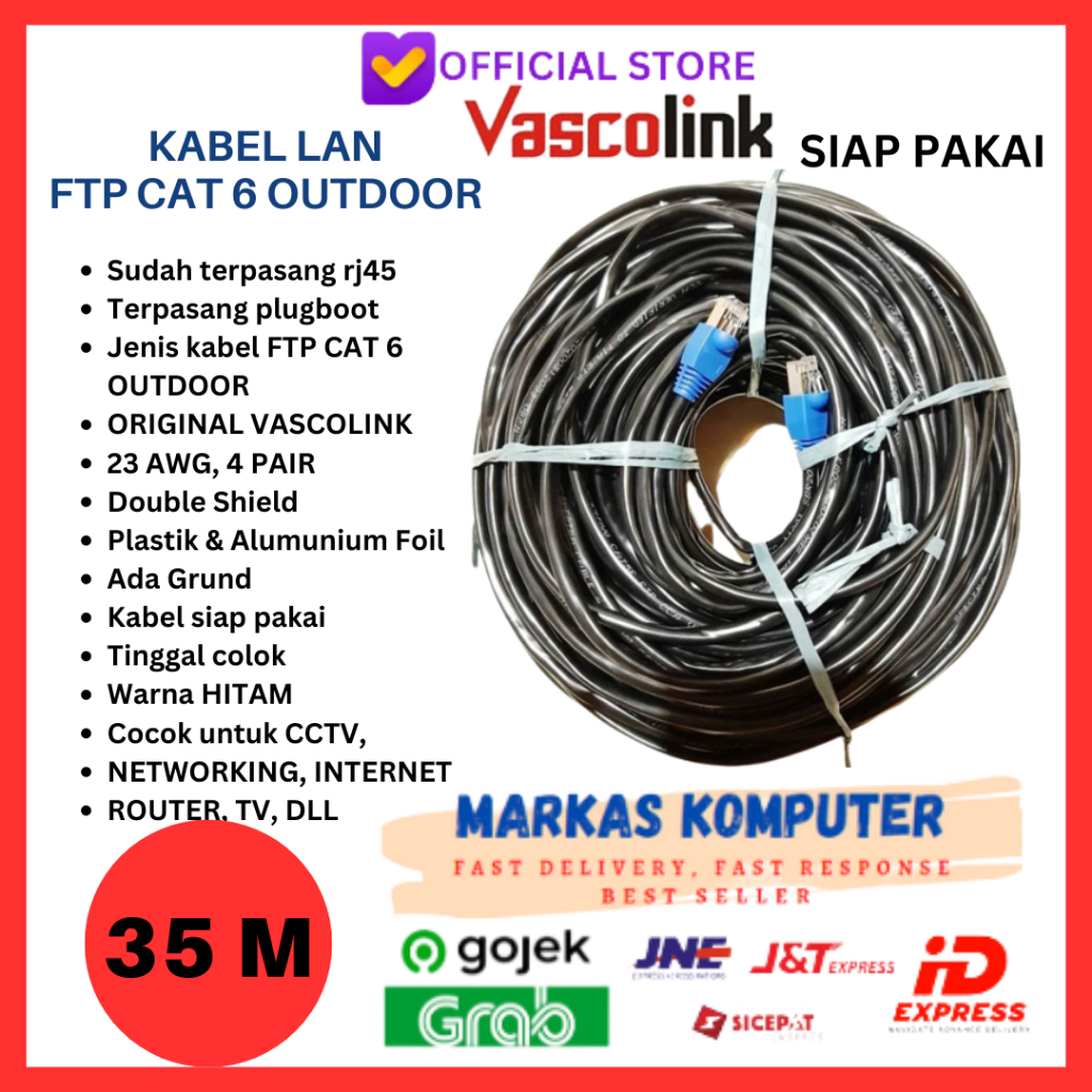 Jual Kabel Lan Cat6 STP FTP 35m Outdoor High Speed Siap Pakai 35 Meter ...