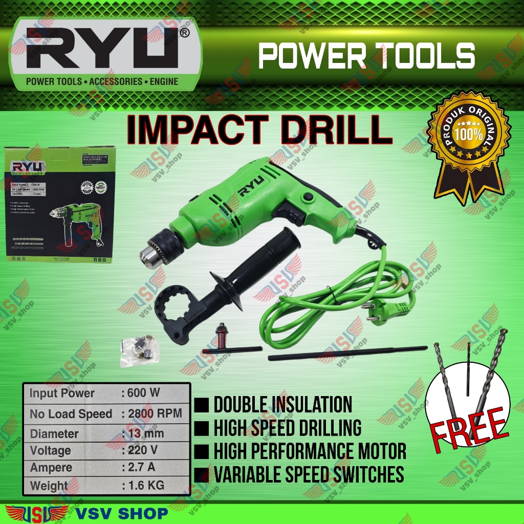 Jual RYU Impact bor 13mm / Impact drill 13mm RID13-1RE / Bor Impact ...