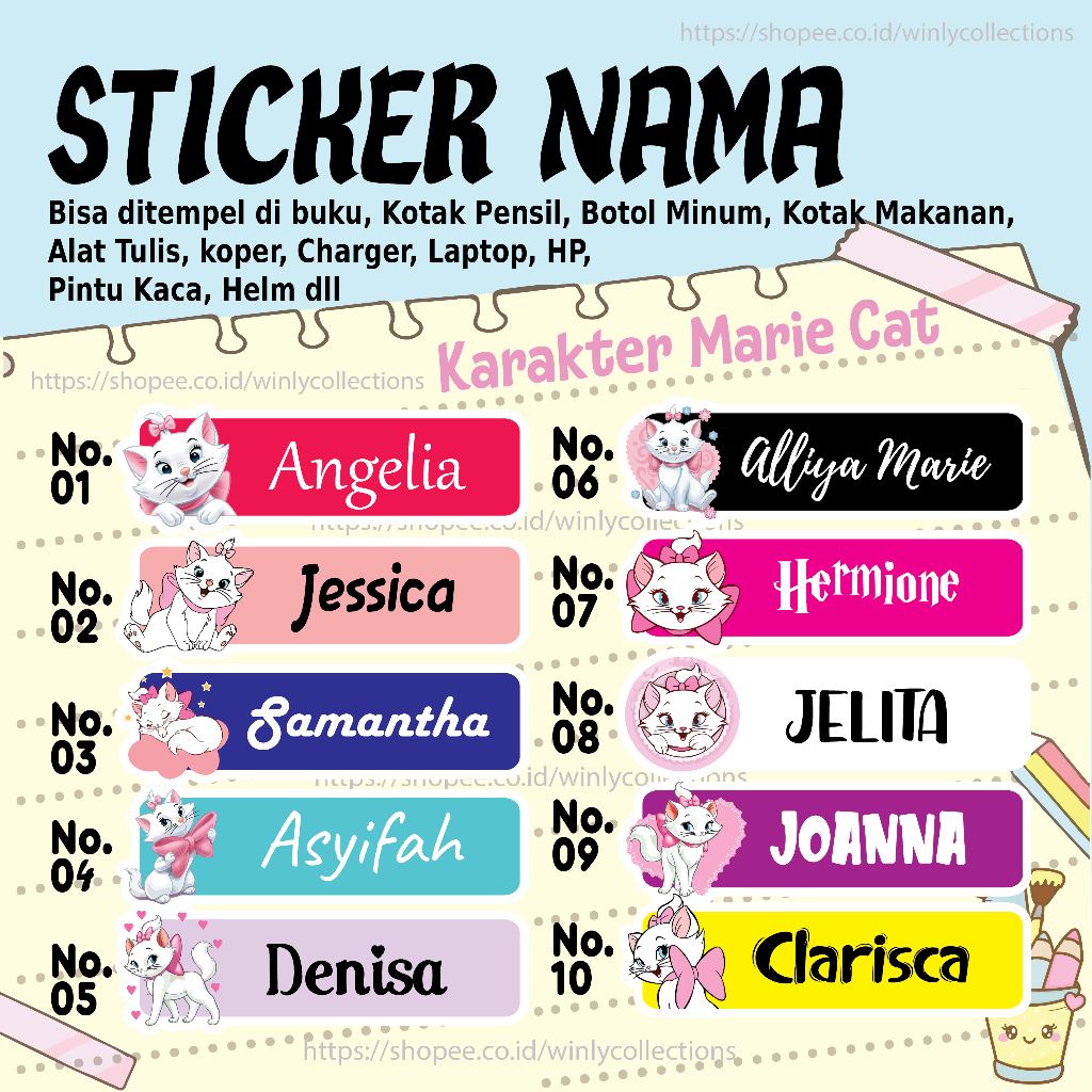 Jual STICKER LABEL NAMA MARIE CAT KUCING STIKER LEBEL CUSTOM PREMIUM ...