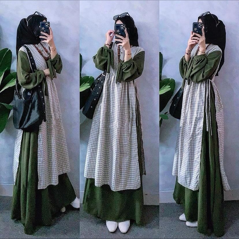 Aizura Maxy Dress Bahan Katun Crinkle Gamis Lebaran 2024 Model Gamis Terbaru Dress Korean Style ELF