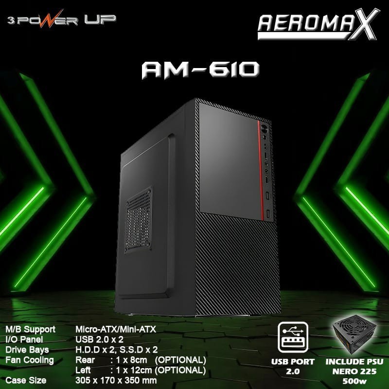 Jual Casing PC 3 Power Up AeroMax AM-610/AM-611 - Mini Tower M-ATX With ...