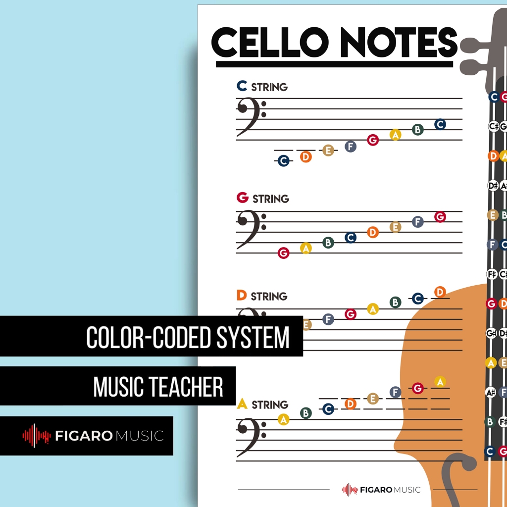 Jual Poster Cello Notes Music Theory Printable Poster. Learn Cello ...