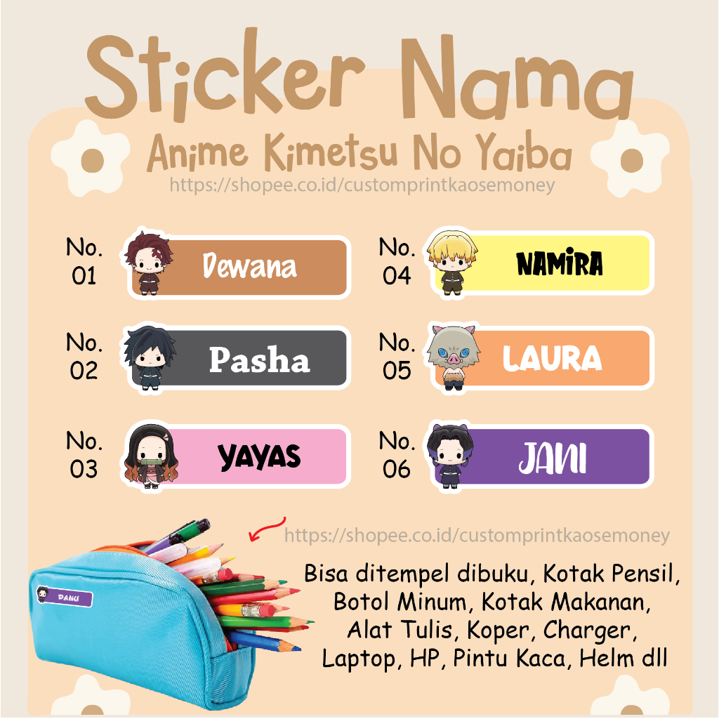 Jual STICKER LABEL NAMA KARAKTER KIMETSU NO YAIBA NEZUKO KAMADO CUTE ...
