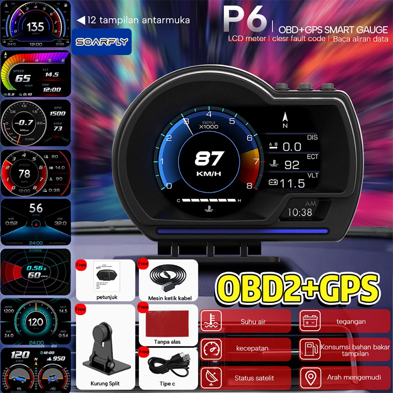 Jual [COD] Car Smart Gauge P6 Car Layar Display OBD GPS Smart HUD ...