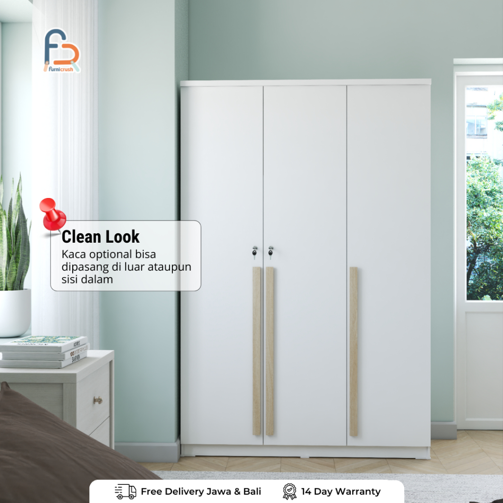 Jual Furnicrush Lemari Pakaian 3 Pintu / Lemari Full Rak / Lemari Baju ...
