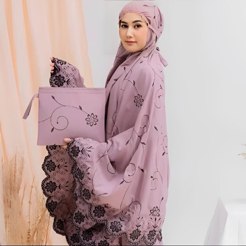 Mukena Dewasa Gracella Exclusive Bunga Teratai Full Bordir Katun Premium Free Tas Cantik