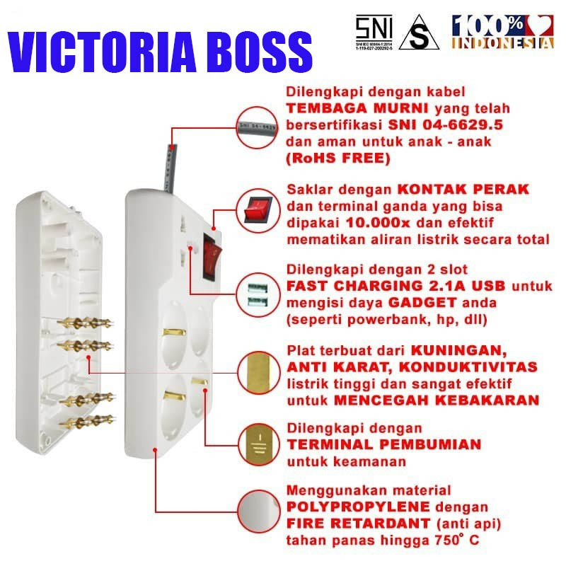 Jual VICTORIA BOSS Stop Kontak 5 lubang R5 1.5m 3m 5m Universal SNI ...