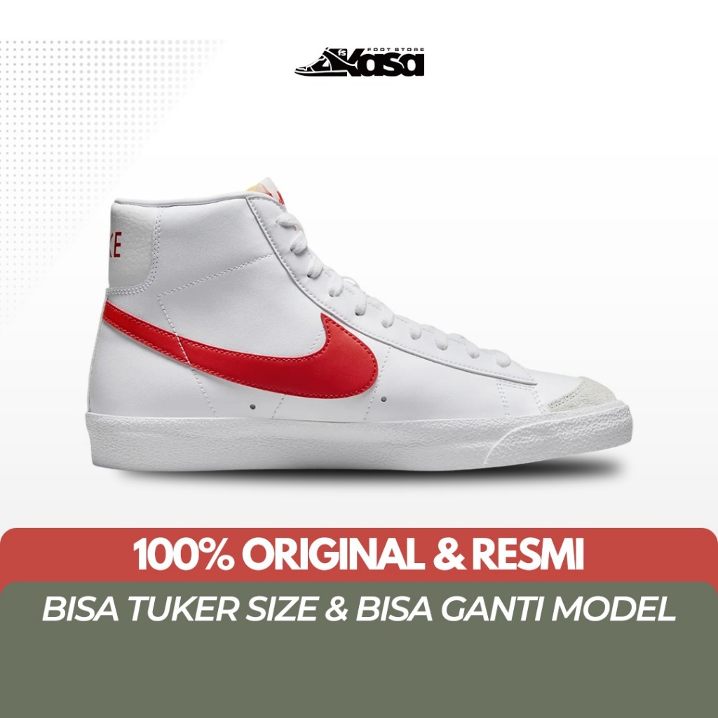 Sepatu Sneakers Pria Nike Blazer Mid 77 Vintage White Summit White Picante  Red