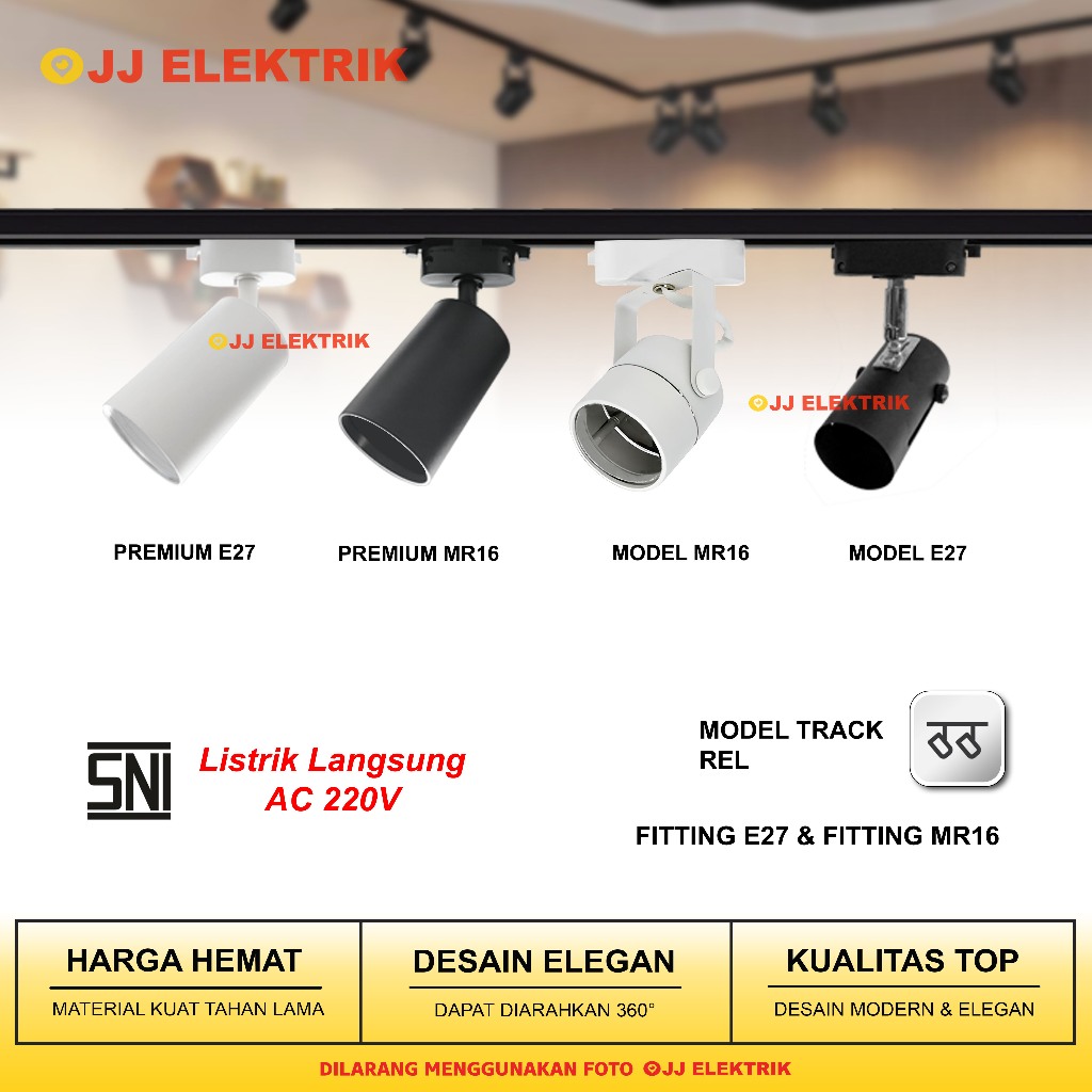 Jual Kap Lampu Sorot Rel Rell Spotlight LED Track Spot Fitting E27 MR16 ...