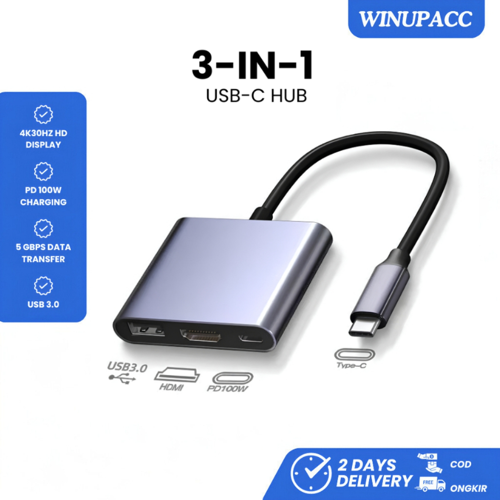 Jual WELLUP Converter Hub Adapter 3in1 USB Type C 3.1 to USB 3.0 4K
