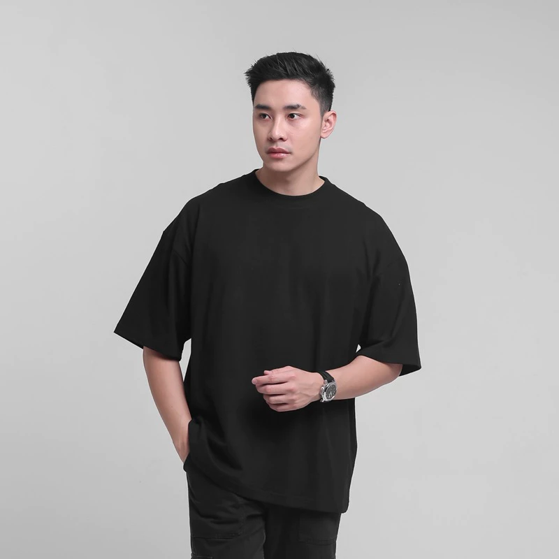 Kaos Oversize Pria Hitam Premium Cotton Combed 20s Tebal foto 4
