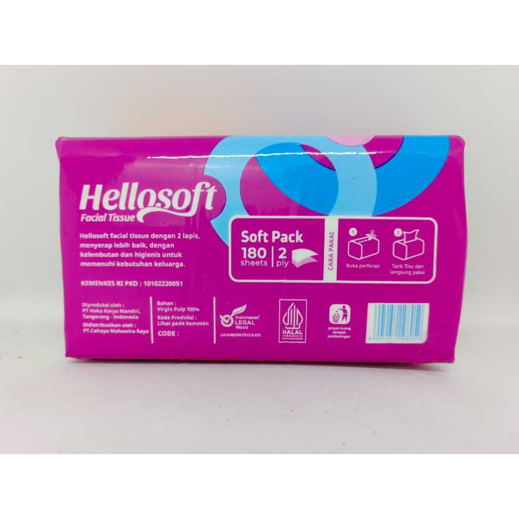 Jual Tissue Facial HELLOSOFT 180 sheets 2 ply Tisu wajah serat alami ...