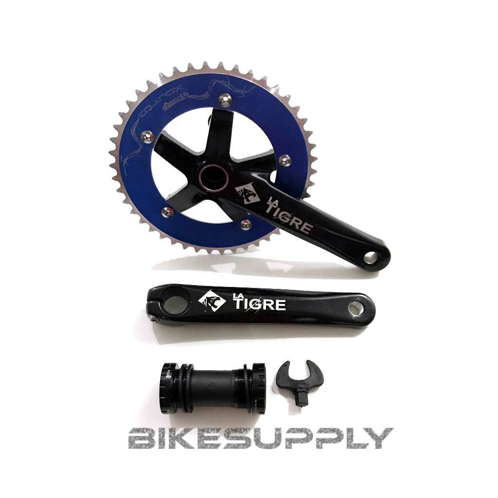 Crankset Crank Set Sepeda Fixie 46T Single Speed Fixed Gear Alloy Merk LA  Tigre Prowheel Equinox BB Hollowtech HT2 Warna Hitam Orange Hitam