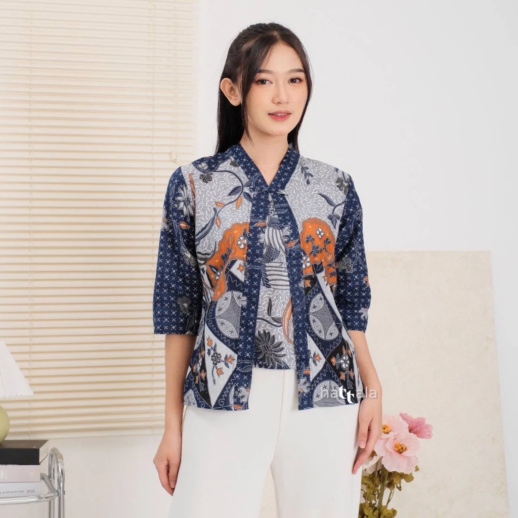Atasan Batik Wanita Katun Asli Adem – Baju Batik Kerja Casual Lengan 3/4 Ayam Series