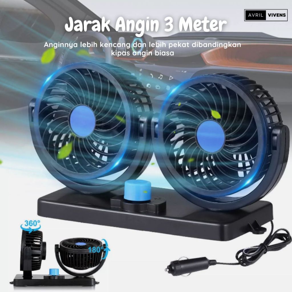 Jual [AVV] Kipas Angin Mobil Double Fan Kipas Ganda Aksesoris Mobil 12V ...