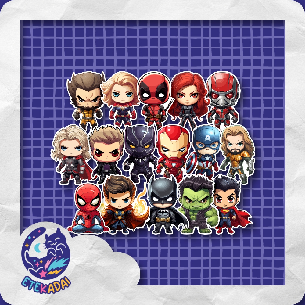 Jual Stiker Pack Besar Super Hero Chibi 16 Pcs Laptop Aksesoris Hp Anti